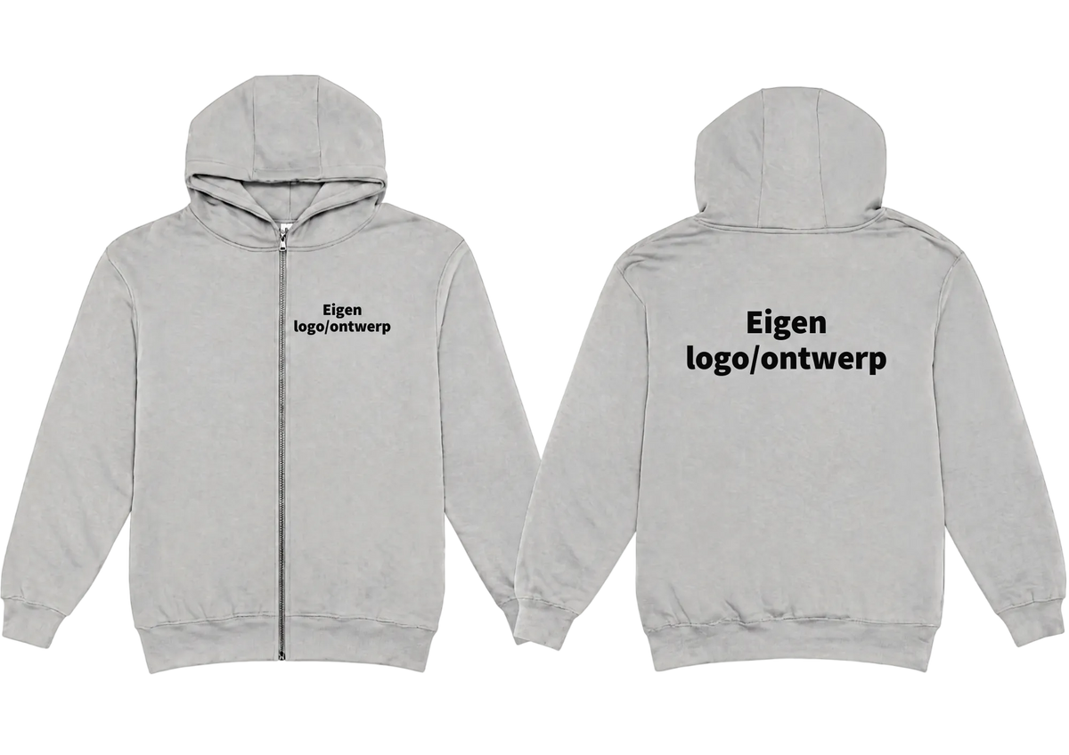 Hoodie met rits voor volwassenen met eigen ontwerp, geborduurd