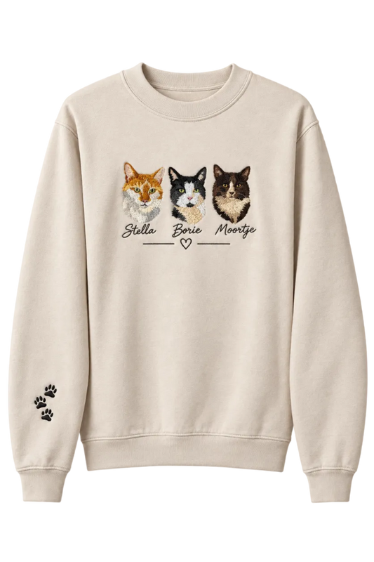 Crew neck met geborduurde dierenportretten